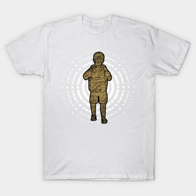 scratched metal of kid with backpacks T-Shirt by bloomroge